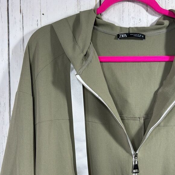 Zara Olive Green Oversized Hoodie Dress with Half Zip Size M Streetwear Edgy - Picture 3 of 16